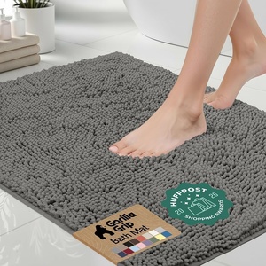 image:imageGORILLA GRIP Chenille Bath Rug Mat for Oval Toilet Base 24x19 GrayCharcoal