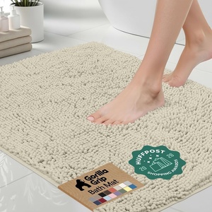 image:imageGORILLA GRIP Chenille Bath Rug Mat for Oval Toilet Base 24x19 GrayDusty Cloud