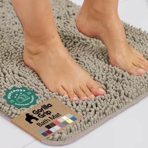 image:imageGORILLA GRIP Chenille Bath Rug Mat for Oval Toilet Base 24x19 GrayGray Beige