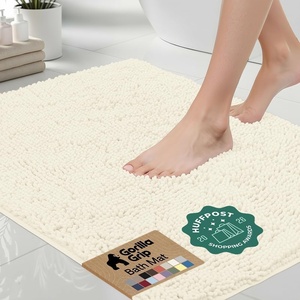 image:imageGORILLA GRIP Chenille Bath Rug Mat for Oval Toilet Base 24x19 GrayIvory