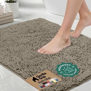 image:imageGORILLA GRIP Chenille Bath Rug Mat for Oval Toilet Base 24x19 GrayLatte