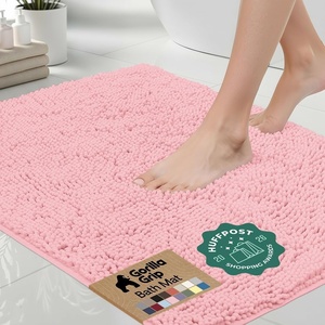 image:imageGORILLA GRIP Chenille Bath Rug Mat for Oval Toilet Base 24x19 GrayLight Pink