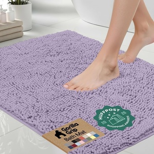 image:imageGORILLA GRIP Chenille Bath Rug Mat for Oval Toilet Base 24x19 GrayLight Purple