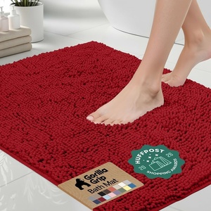 image:imageGORILLA GRIP Chenille Bath Rug Mat for Oval Toilet Base 24x19 GrayRed