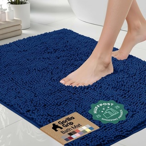image:imageGORILLA GRIP Chenille Bath Rug Mat for Oval Toilet Base 24x19 GrayRoyal Blue