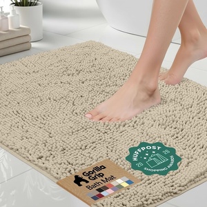 image:imageGORILLA GRIP Chenille Bath Rug Mat for Oval Toilet Base 24x19 GraySand