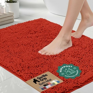 image:imageGORILLA GRIP Chenille Bath Rug Mat for Oval Toilet Base 24x19 GraySunset Orange