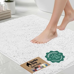 image:imageGORILLA GRIP Chenille Bath Rug Mat for Oval Toilet Base 24x19 GrayWhite