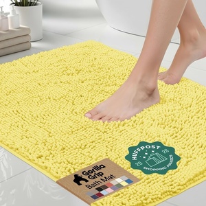 image:imageGORILLA GRIP Chenille Bath Rug Mat for Oval Toilet Base 24x19 GrayYellow