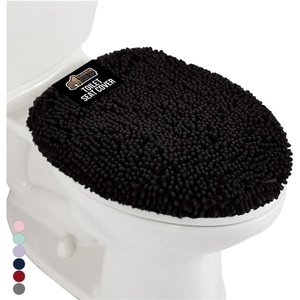 image:imageGORILLA GRIP Soft Chenille Toilet Lid Seat Cover 195x185 GrayBlack