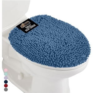 image:imageGORILLA GRIP Soft Chenille Toilet Lid Seat Cover 195x185 GrayBlue