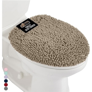 image:imageGORILLA GRIP Soft Chenille Toilet Lid Seat Cover 195x185 GrayGray Beige