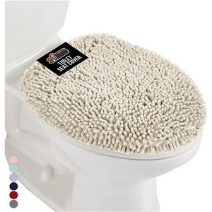 image:imageGORILLA GRIP Soft Chenille Toilet Lid Seat Cover 195x185 GrayIvory