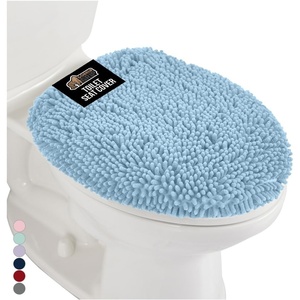 image:imageGORILLA GRIP Soft Chenille Toilet Lid Seat Cover 195x185 GrayLight Blue