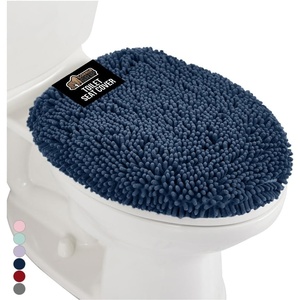 image:imageGORILLA GRIP Soft Chenille Toilet Lid Seat Cover 195x185 GrayNavy