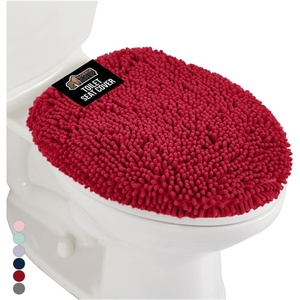 image:imageGORILLA GRIP Soft Chenille Toilet Lid Seat Cover 195x185 GrayRed