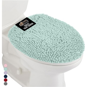 image:imageGORILLA GRIP Soft Chenille Toilet Lid Seat Cover 195x185 GraySea Blue