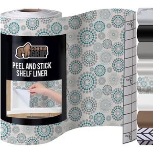 image:imageGORILLA GRIP Peel and Stick Paper Cabinet Liner 118x20 WhiteSpiral GrayWhiteTurquoise