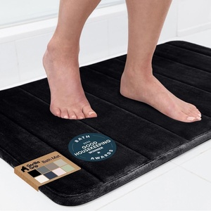 image:imageGORILLA GRIP Absorbent Memory Foam Bath and Shower Mat 24x17 GrayStriped Black
