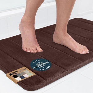 image:imageGORILLA GRIP Absorbent Memory Foam Bath and Shower Mat 24x17 GrayStriped Brown