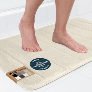 image:imageGORILLA GRIP Absorbent Memory Foam Bath and Shower Mat 24x17 GrayStriped Champagne