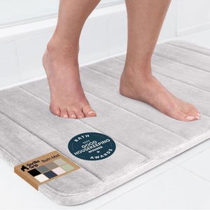 image:imageGORILLA GRIP Absorbent Memory Foam Bath and Shower Mat 24x17 GrayStriped Light Gray