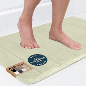 image:imageGORILLA GRIP Absorbent Memory Foam Bath and Shower Mat 24x17 GrayStriped Sage