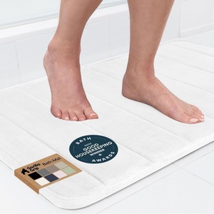 image:imageGORILLA GRIP Absorbent Memory Foam Bath and Shower Mat 24x17 GrayStriped White